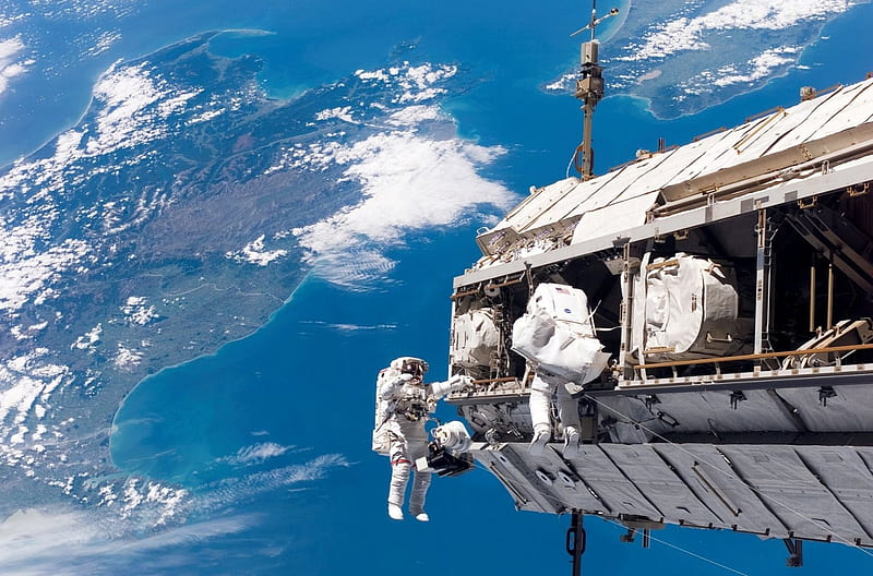 Spacewalk, Planet Earth, Space suits, Space station, HD wallpaper