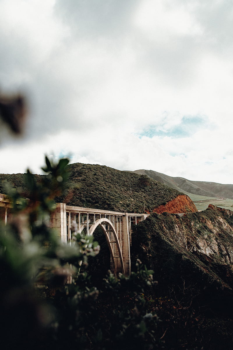 bridge, mountains, hills, nature, monterey, california, HD phone wallpaper
