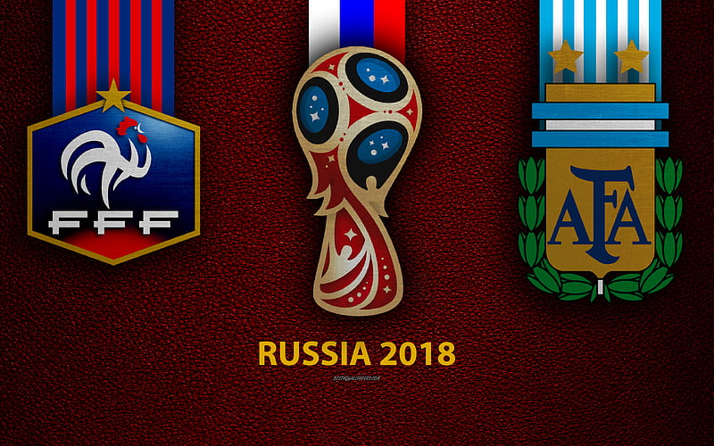 France vs Argentina, Round 16 leather texture, logo, 2018 FIFA World Cup, Russia 2018, 30 June, football match, creative art, national football teams, HD wallpaper