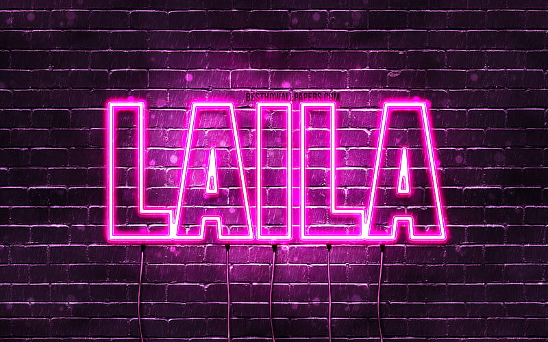 Laila with names, female names, Laila name, purple neon lights, horizontal text, with Laila name, HD wallpaper