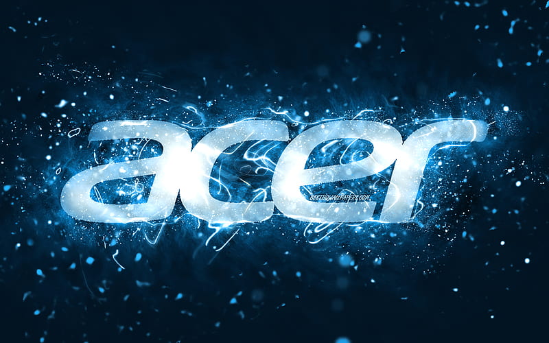 Acer blue logo blue neon lights, creative, blue abstract background, Acer logo, brands, Acer, HD wallpaper