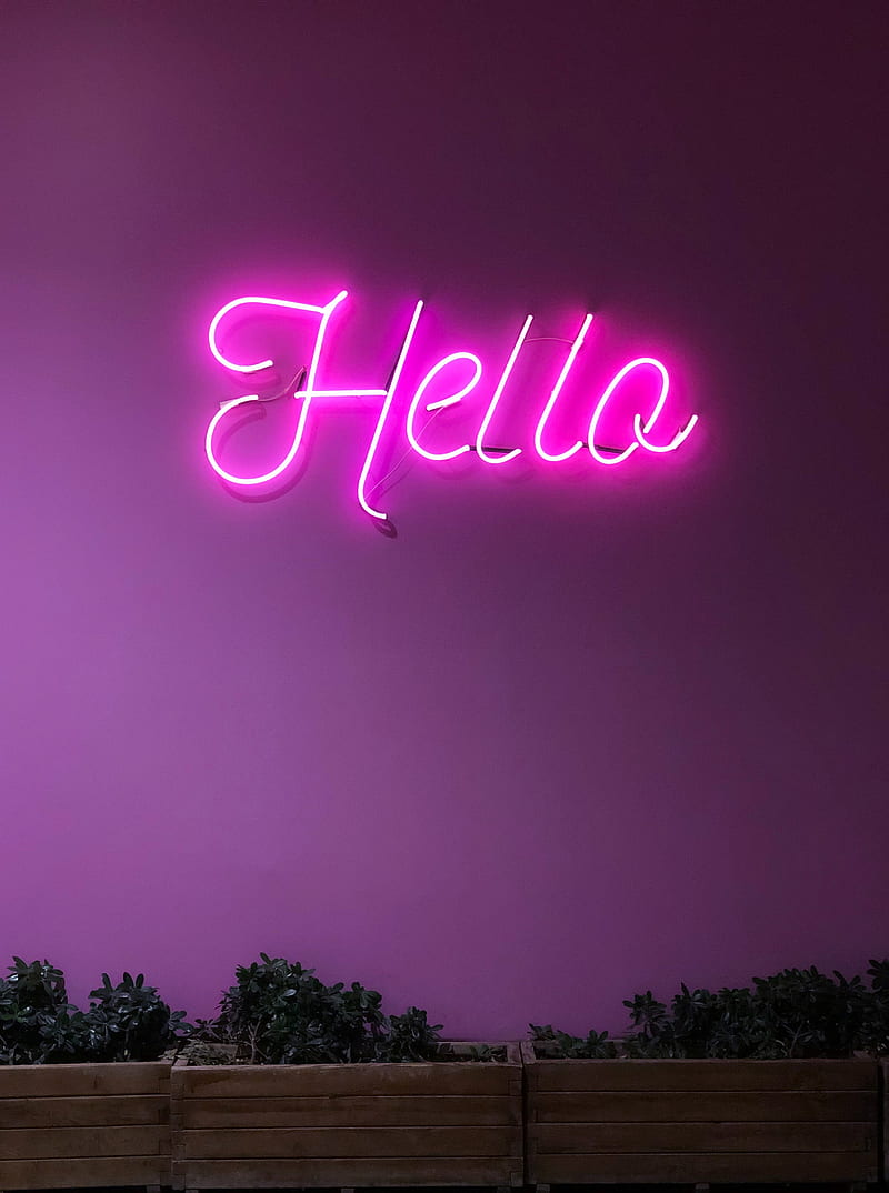 hello, inscription, neon, light, electricity, sign, HD phone wallpaper