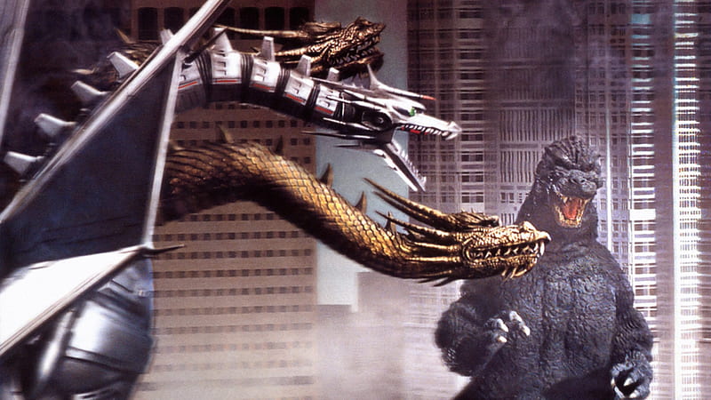 Black Godzilla Versus Dragon With Background Of Building Tower Movies, HD wallpaper