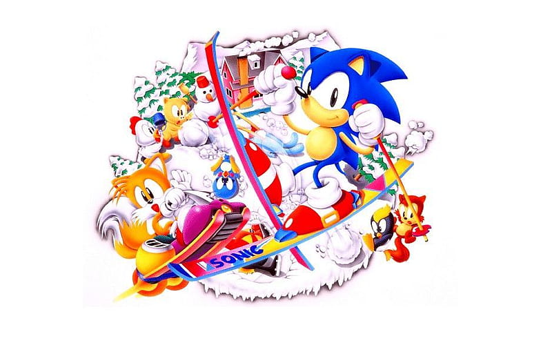 Snow~cone, red, chicken, orange, tails, video games, ski, electric snow, snow, sonic, electric snow rider, white, blue, HD wallpaper