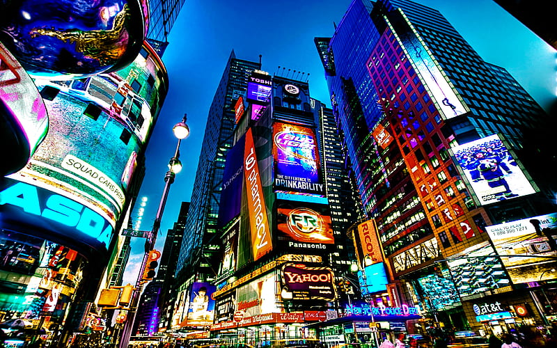 Times Square, NYC, night streets, skyscrapers, american cities, New York, America, USA, City of New York City, R, HD wallpaper