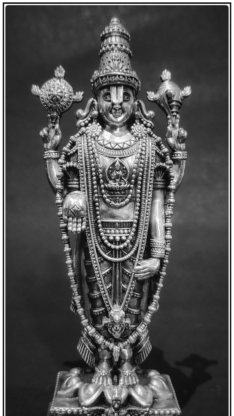 Tirupati Balaji In Black And White, tirupati balaji, black and white, lord, god, venkateshwara, HD phone wallpaper