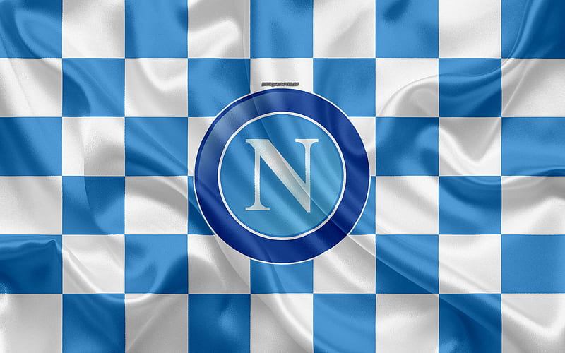 SSC Napoli logo, creative art, blue white checkered flag, Italian football club, emblem, silk texture, Serie A, Naples, Italy, Napoli FC, HD wallpaper