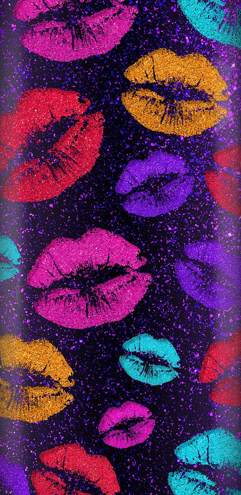 Rainbow Kisses, girly, glitter, lips, pink, pretty, purple, sparkle, HD phone wallpaper