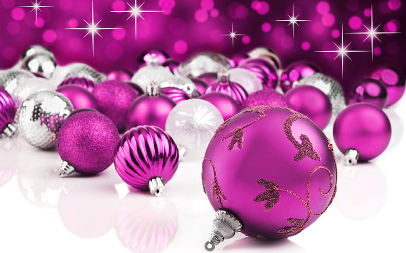 Purple Christmas balls New Year, 2018, Christmas, concepts, Christmas decorations, HD wallpaper