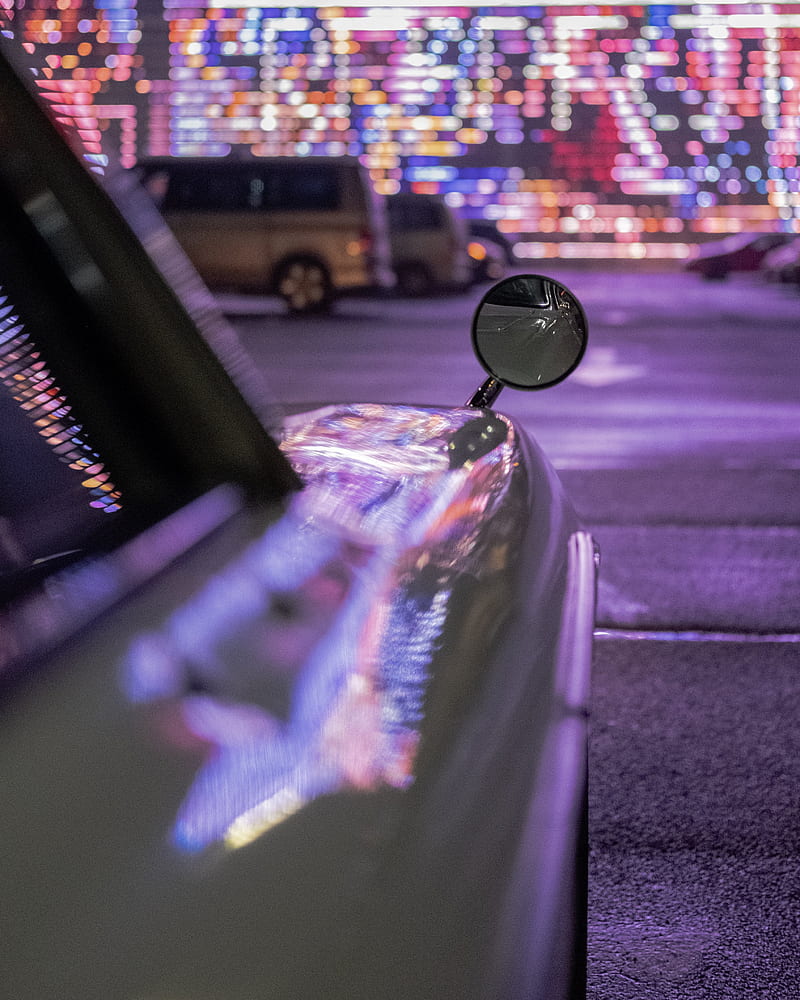 car, mirror, neon, road, HD phone wallpaper