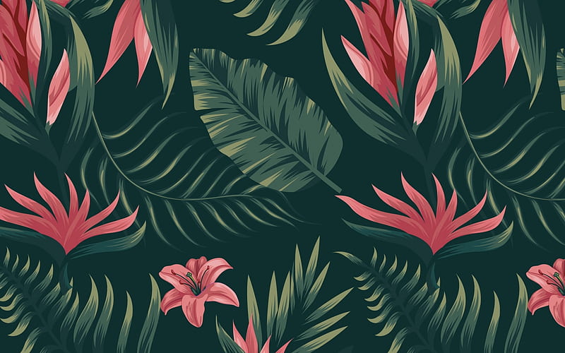 Texture, pattern, red, exotic, black, leaf, vara, flower, summer, paper, HD wallpaper