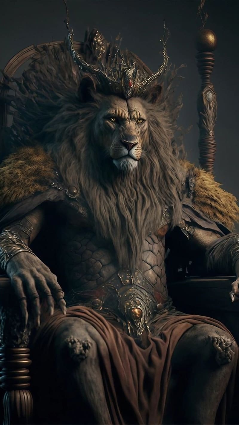 Lion , Lion Sitting On Throne, king of the jungle, animated lion, HD phone wallpaper