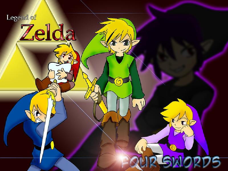 Four Swords Adventure, red, manga, shadow, video games, triforce, green, four swords, vio, blue, HD wallpaper