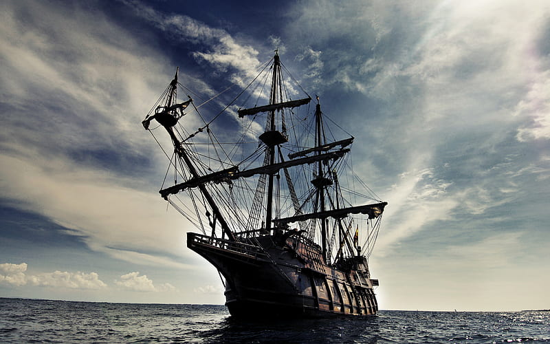Black Pearl, sky, ship, sea, ocean, HD wallpaper