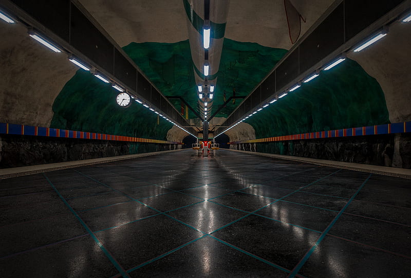 Man Made, Subway, Clock, Stockholm, Sweden, Train Station, Tunnel, Underground, HD wallpaper