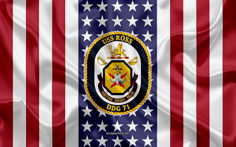 USS Ross Emblem, DDG-71, American Flag, US Navy, USA, USS Ross Badge, US warship, Emblem of the USS Ross, HD wallpaper