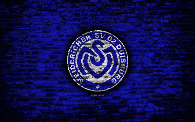 Duisburg FC, logo, blue brick wall, Bundesliga 2, German football club, soccer, football, brick texture, Duisburg logo, Germany, HD wallpaper