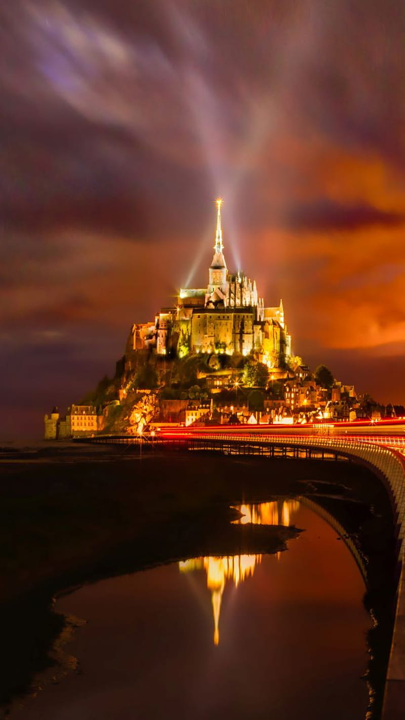 Mont Saint Michel , mont saint michel, island, normandy, france, night lights, HD phone wallpaper