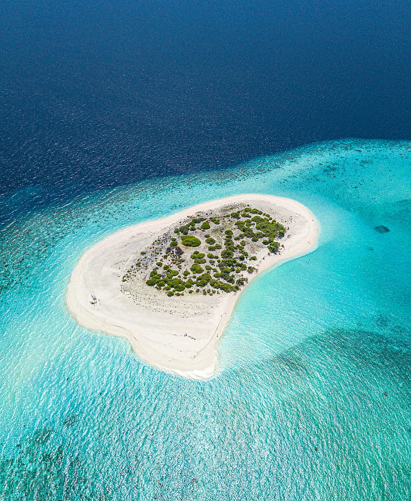 island, ocean, aerial view, water, land, HD phone wallpaper