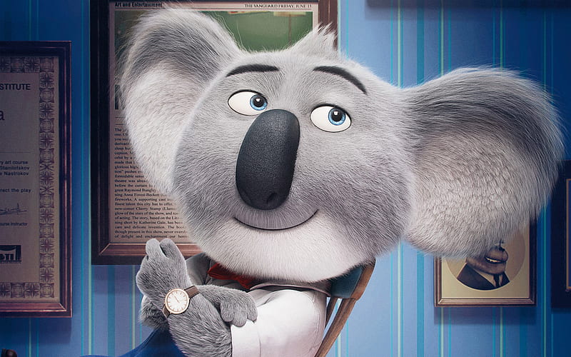 Sing 2016, cute, movie, animation, funny, buster moon, koala bear, HD wallpaper