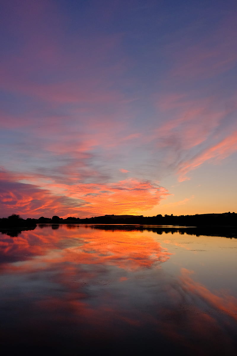 lake, sunset, reflection, water, HD phone wallpaper
