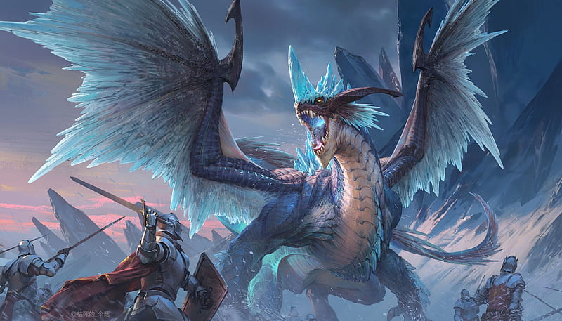 Dragon, armor, kuside sangu, fantasy, fight, man, blue, knight, battle, HD wallpaper