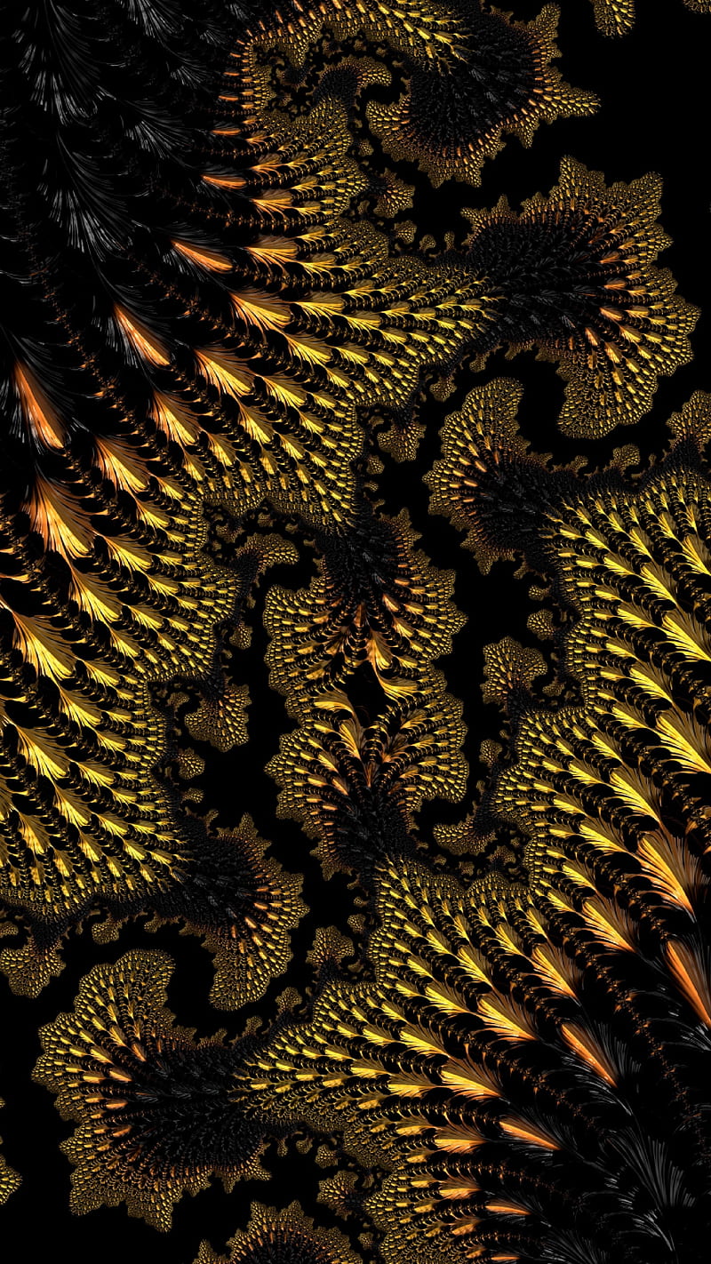 Ornament Design , black, yellow, ornate, sinuous, abstraction, fractal, HD phone wallpaper