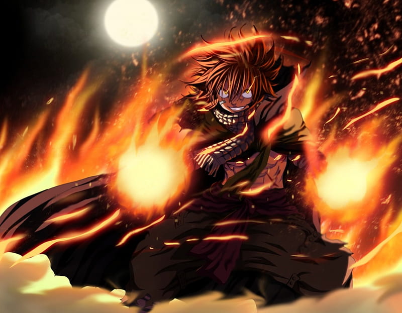 Download Fiery Natsu Dragneel Unleashing His Dragon Force Power Wallpaper