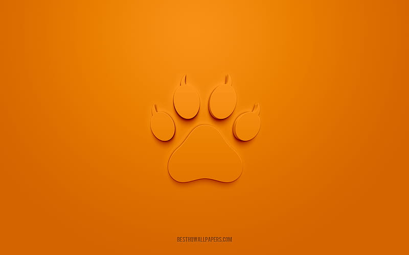 Cat Paw 3d icon, orange background, 3d symbols, Cat Paw, Animals icons, 3d icons, Cat Paw sign, Animals 3d icons, HD wallpaper
