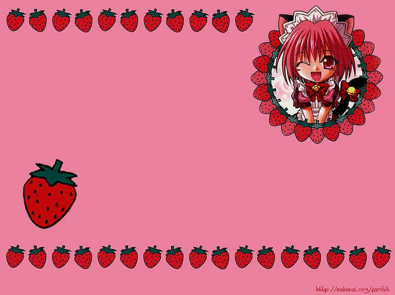 Ichigo Strawberry Chibi, strawberry, kitty, mew mew power, chibi, cute, tokyo mew mew, ichigo momomiya, anime, pink, other, HD wallpaper