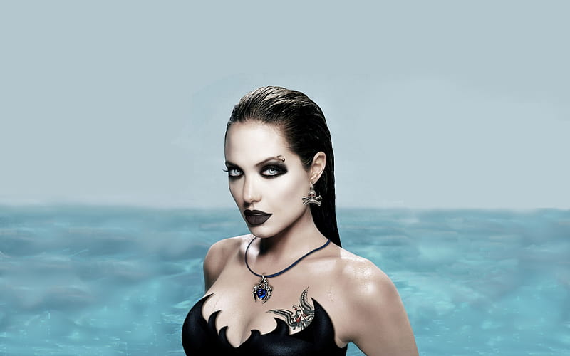 angelina jolie gone gothic!!! wide screen, babe, hollywood, sexy, angelina, fantasy, gothic, actress, jolie, hot, HD wallpaper