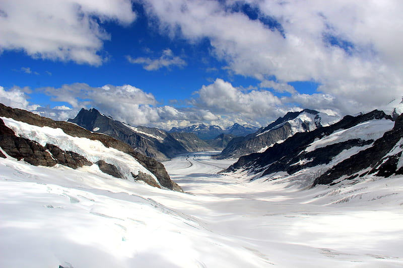 Snow Covered Mountain Under Blue Sky During Daytime, Hd Wallpaper 