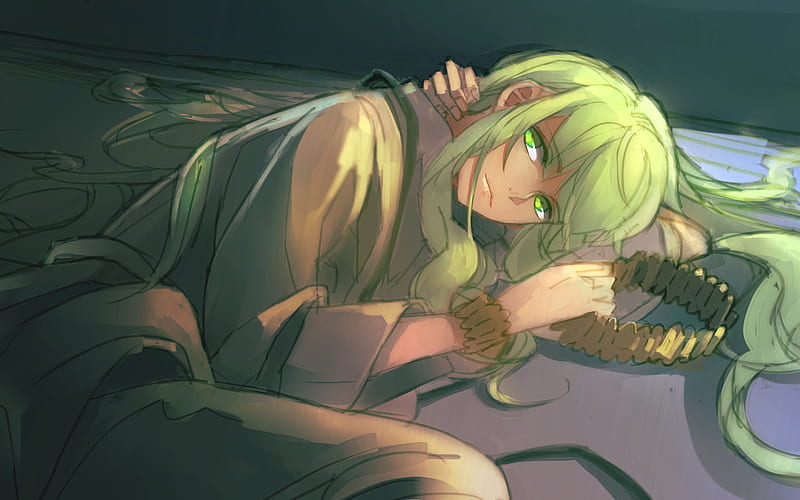 Enkidu, green eyes, anime characters, green hair, manga, Fate Grand Order, HD wallpaper