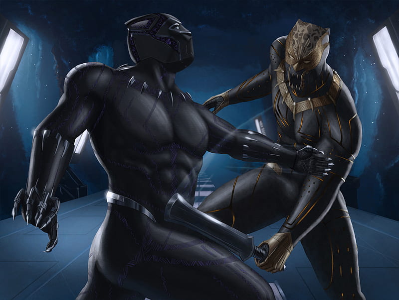 Black Panther And Erik Killmonger Artwork, black-panther, 2018-movies, movies, artist, artwork, HD wallpaper