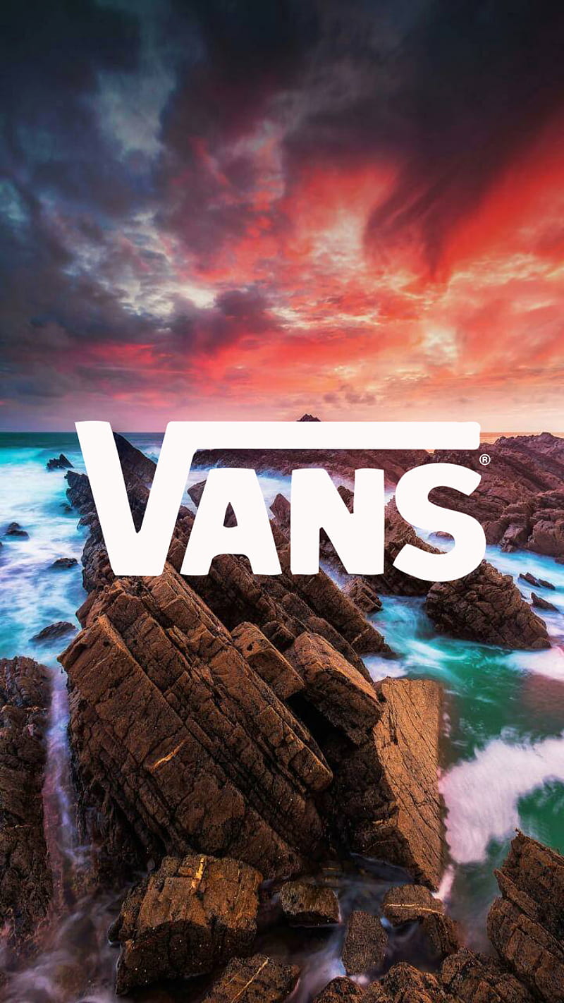 Vans sunset, bonito, logo, majestic, rocks, sea, shoes, skate, waves, white, HD phone wallpaper