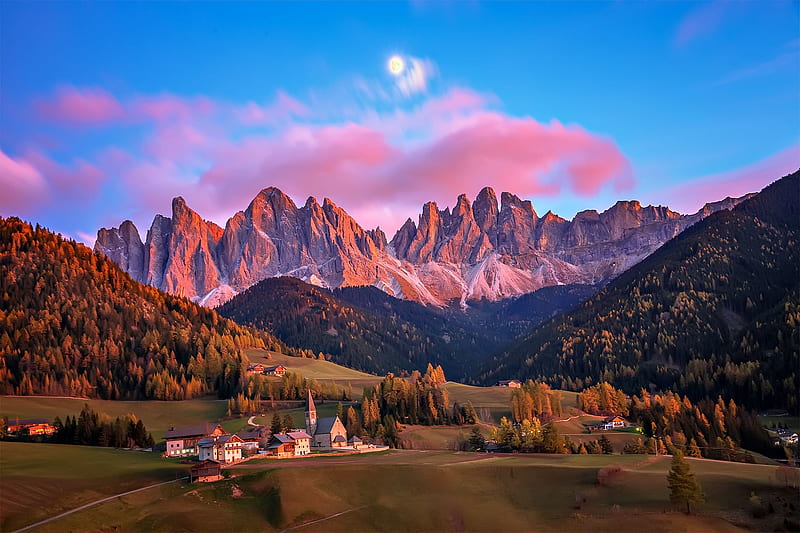Man Made, Village, Dolomites, Italy, HD wallpaper