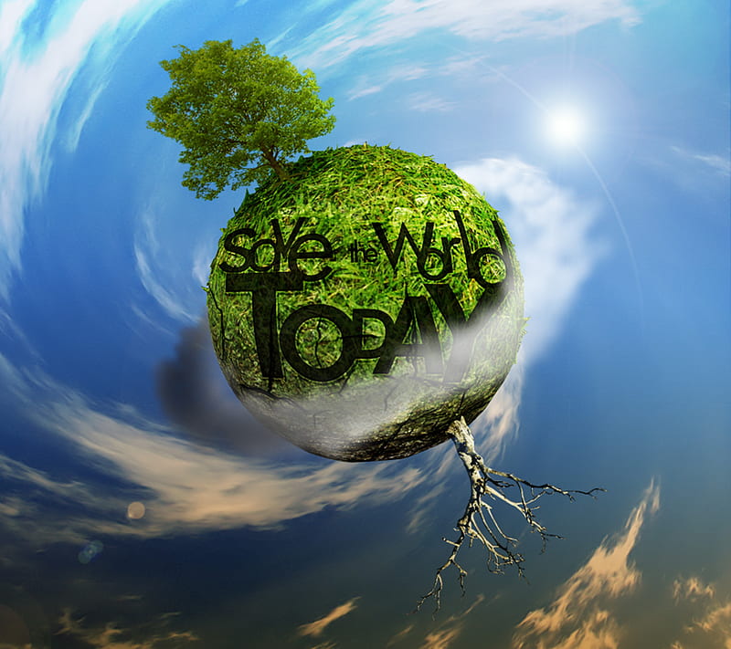 Save The World , 3d, digital, earth, galaxy, green, nature, planet, save the word, HD wallpaper