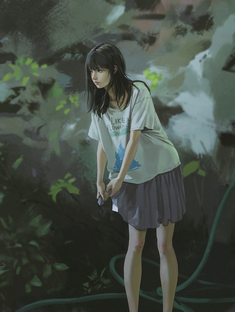 anime, anime girls, Rui Li, concept art, digital, black hair, wet, vertical, HD phone wallpaper
