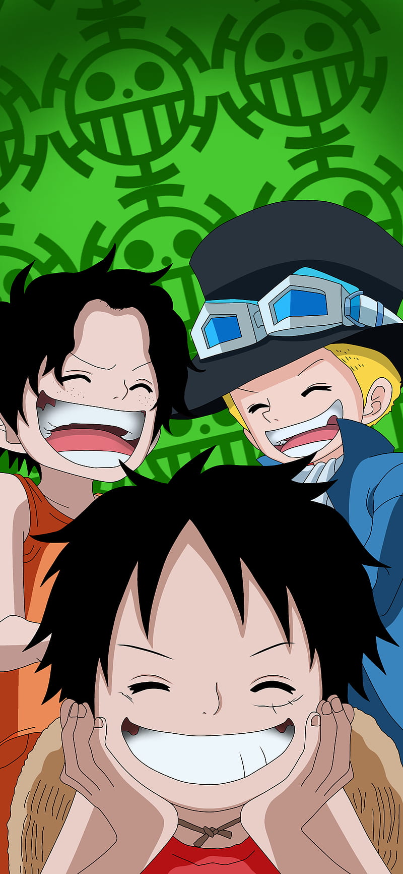 One Piece, Monkey D. Luffy, anime, anime boys, laughing, green background, hat, teeth, HD phone wallpaper
