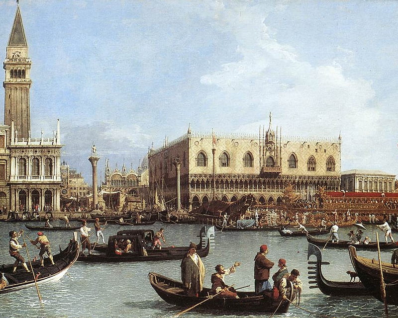 Canaletto - Saint Mark's and the Doge's Palace from the Water, cityscape, seascape, venice, 18th century, landscape, HD wallpaper