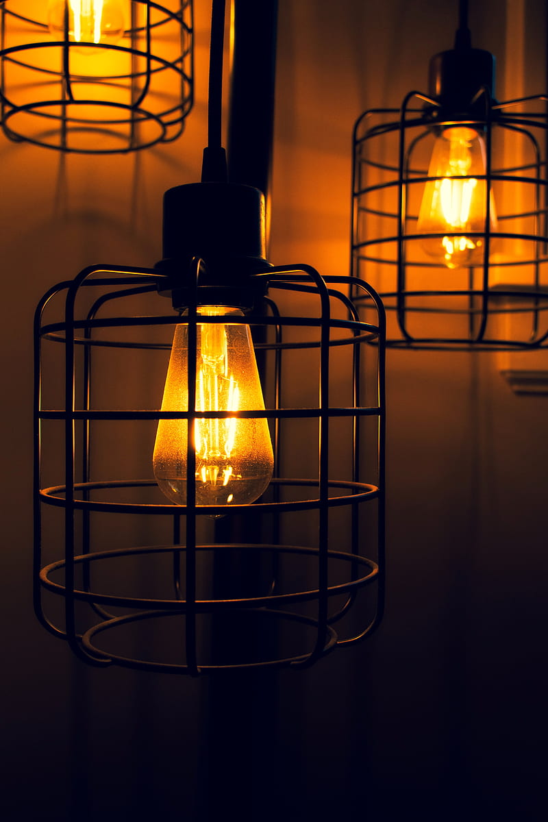light bulbs, lanterns, light, electricity, dark, HD phone wallpaper