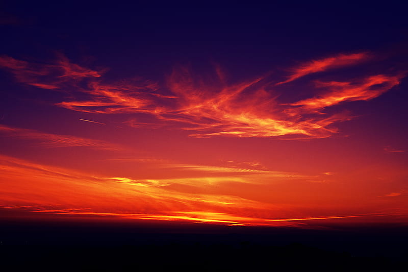 sunset, dark, twilight, sky, clouds, HD wallpaper