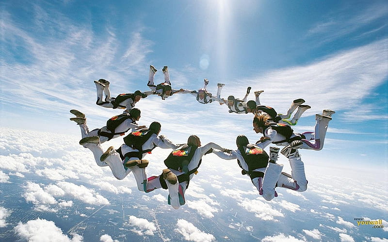 jumping, erth, skydiving, clouds, sky, HD wallpaper