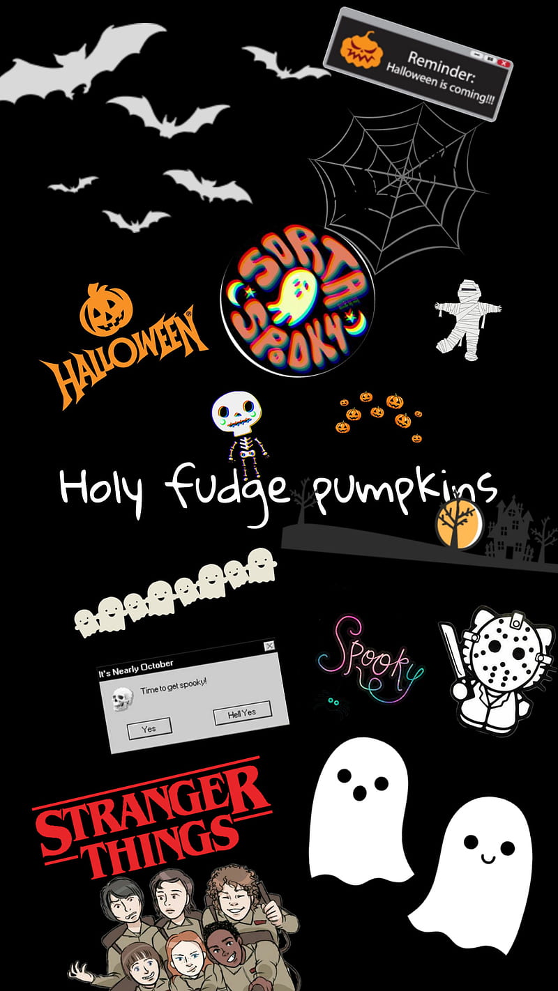 Halloween, sticker bomb, october, spooky, stranger things, pumpkins, trick or treat, HD phone wallpaper