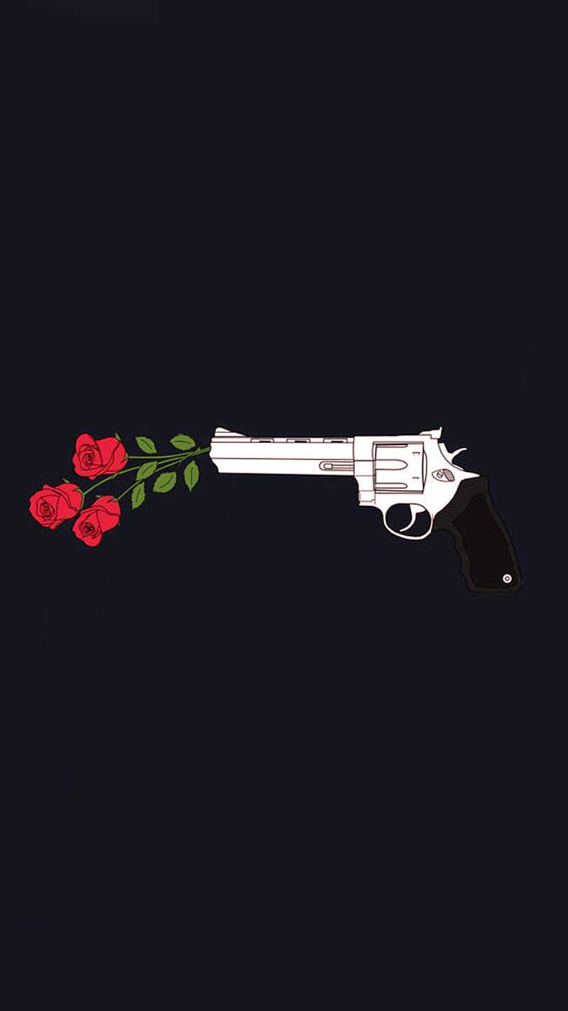 Gun, black, roses, shoot, HD phone wallpaper
