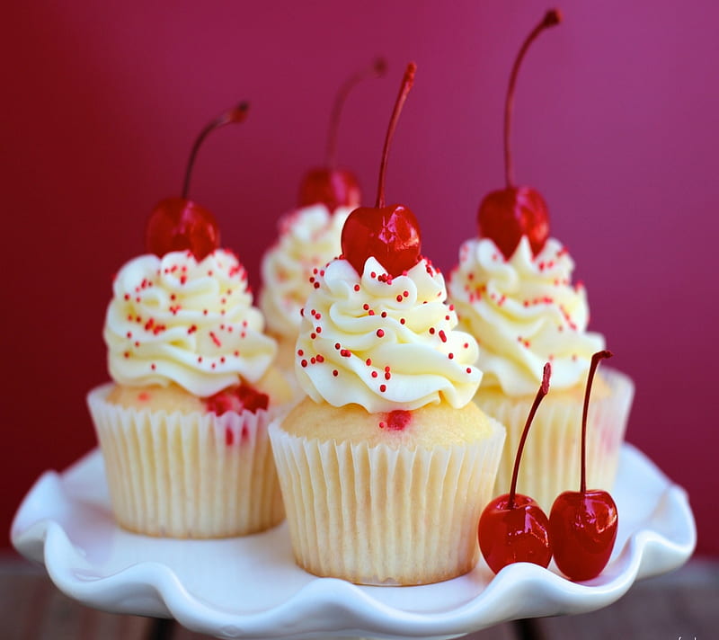 Cherry Cupcakes, almond, dessert, food, sweets, HD wallpaper