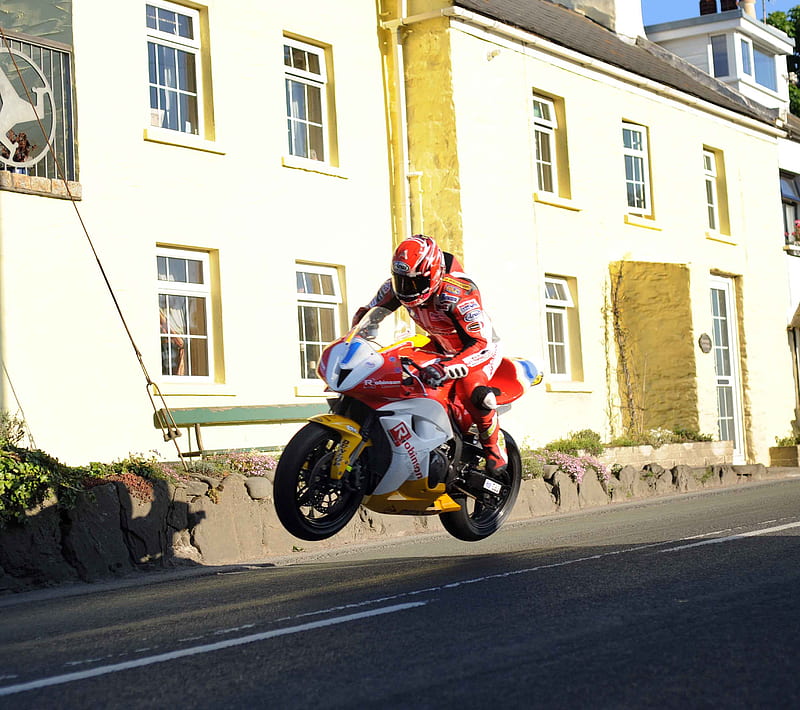 Isle Of Man Tt, bike, jump, race, superbike, HD wallpaper