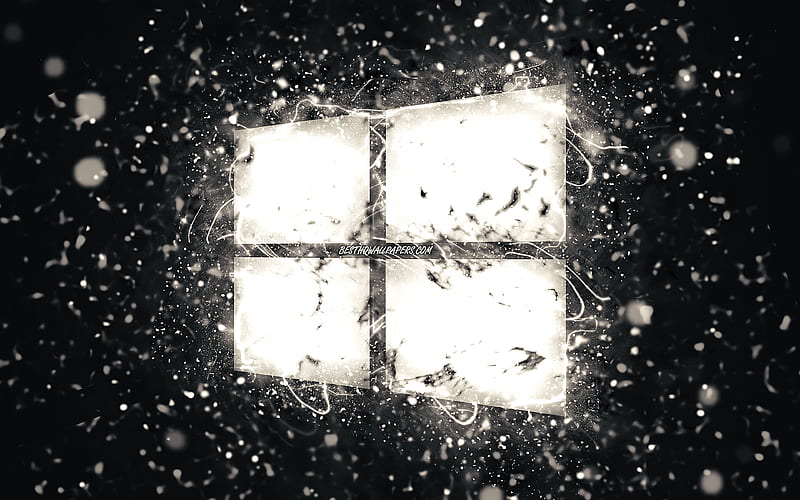 Windows 10 white logo white neon lights, creative, black abstract background, Windows 10 logo, OS, Windows 10, HD wallpaper
