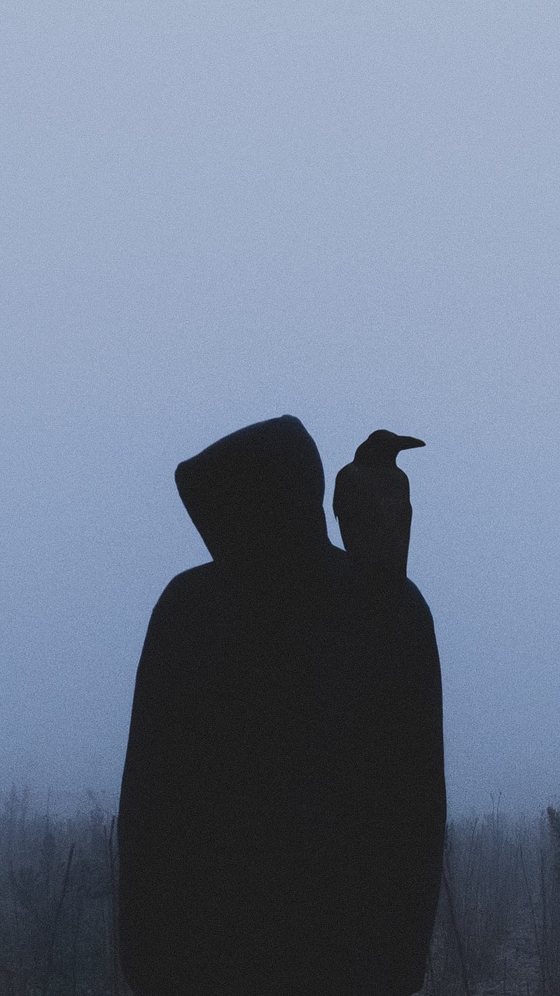 Winter man, black, crow, ravern, HD phone wallpaper