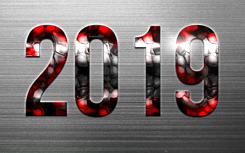 2019 year, creative digits, glass digits, 2019 concepts, New Year, silver metal background, 2019, Happy New Year, HD wallpaper